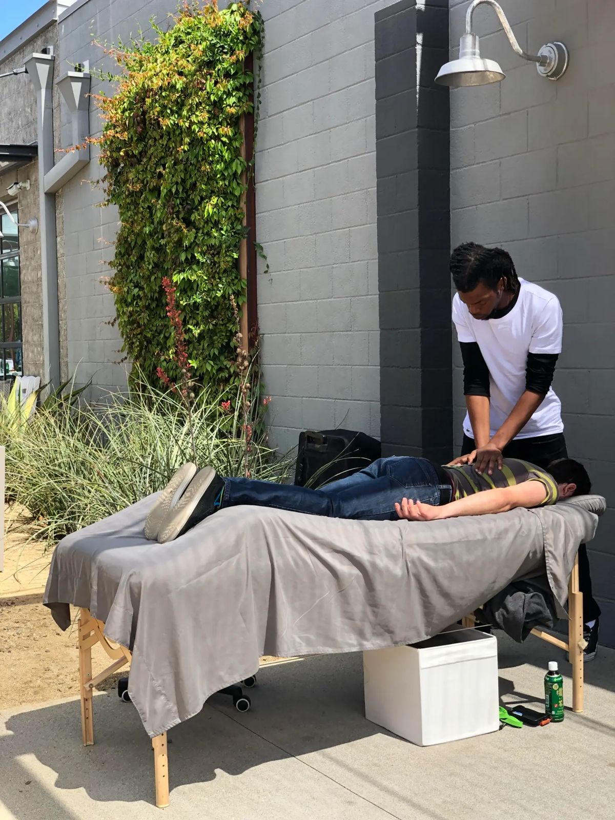 Outdoor table massage at a corporate event